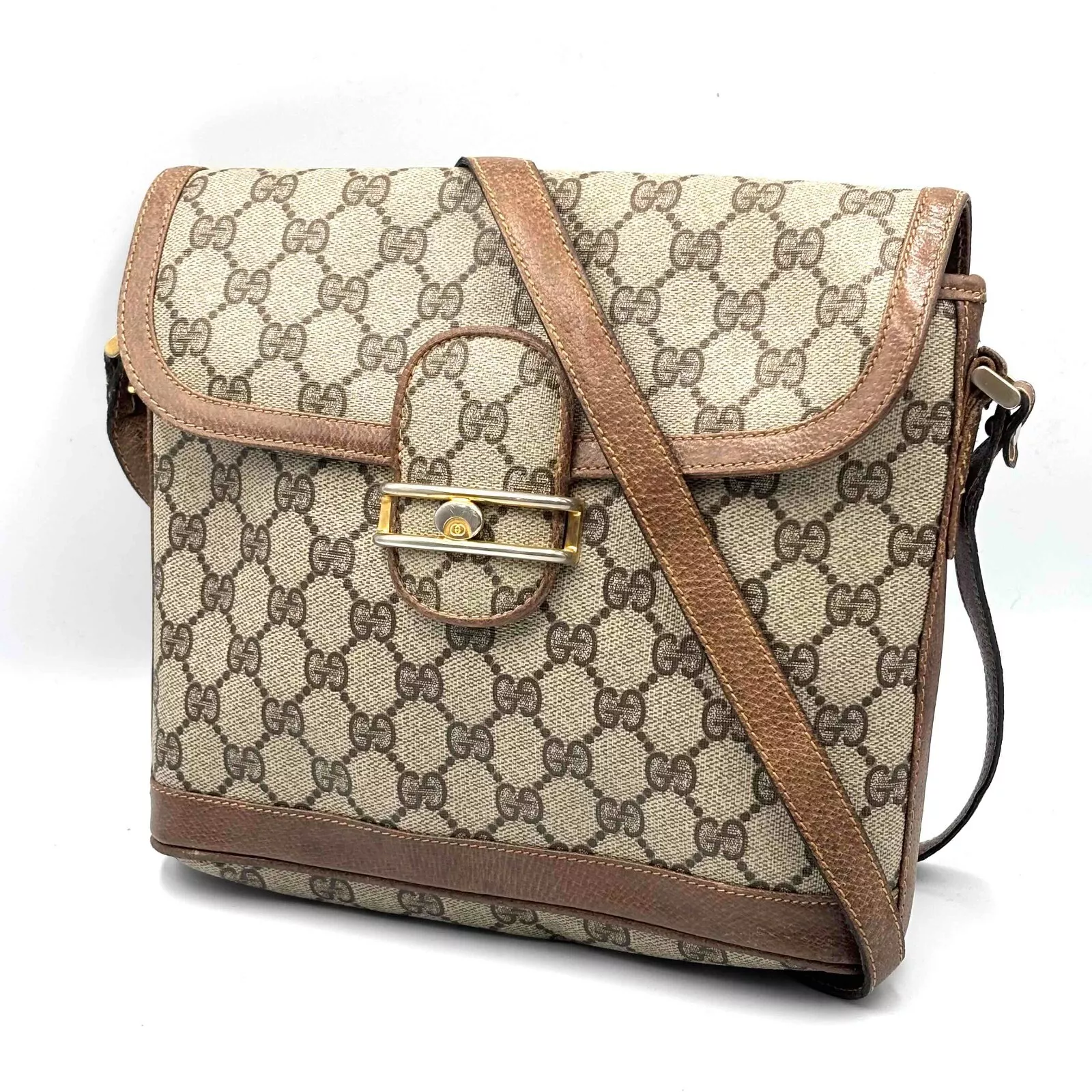 Sac bandoulière vintage Gucci GG Supreme PVC cuir authentique