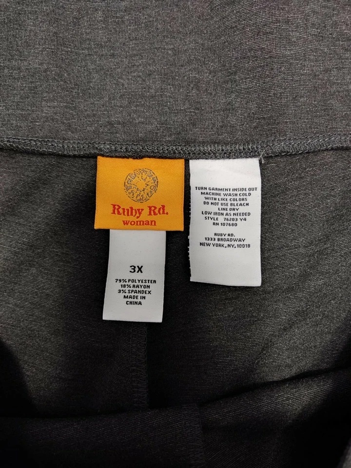 Ruby Road Womens Plus 3X Pants Dark Gray Soft Comfy Pull On W44 Inseam 29" - Image 3 of 3