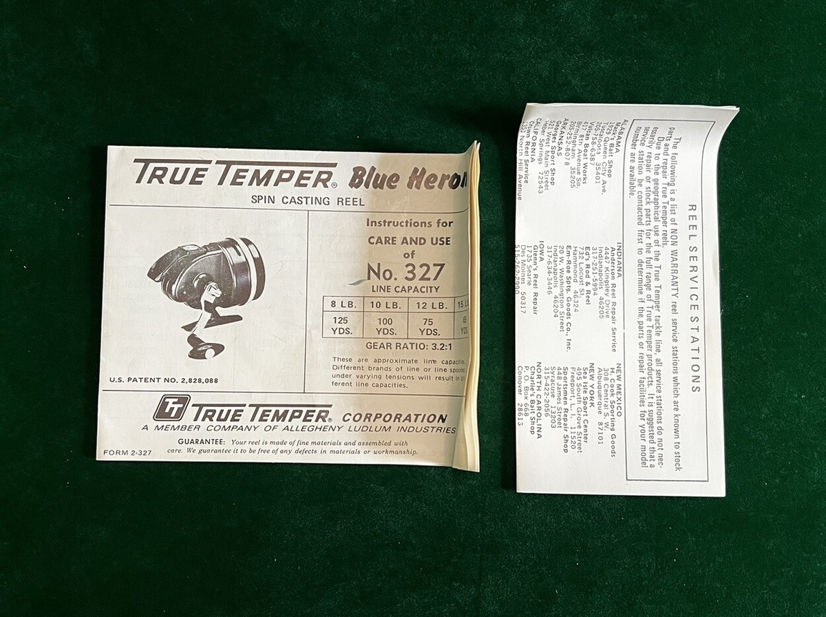Vintage True Temper Fishing Reel, Blue Heron 327, Made in Vintage True Temper Fishing Reel, Blue Heron 327, Made in