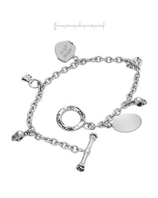 Ed Hardy Multi Charm Bracelet Tigar, Key, Skulls in Stainless