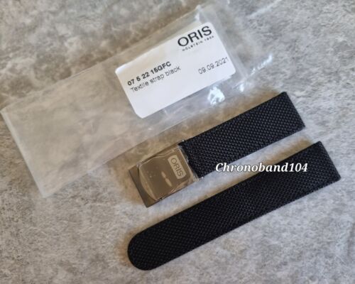 Genuine OEM Oris 22/20mm Black Textile/Leather Watch Strap & Déployant Clasp NEW - Picture 1 of 9