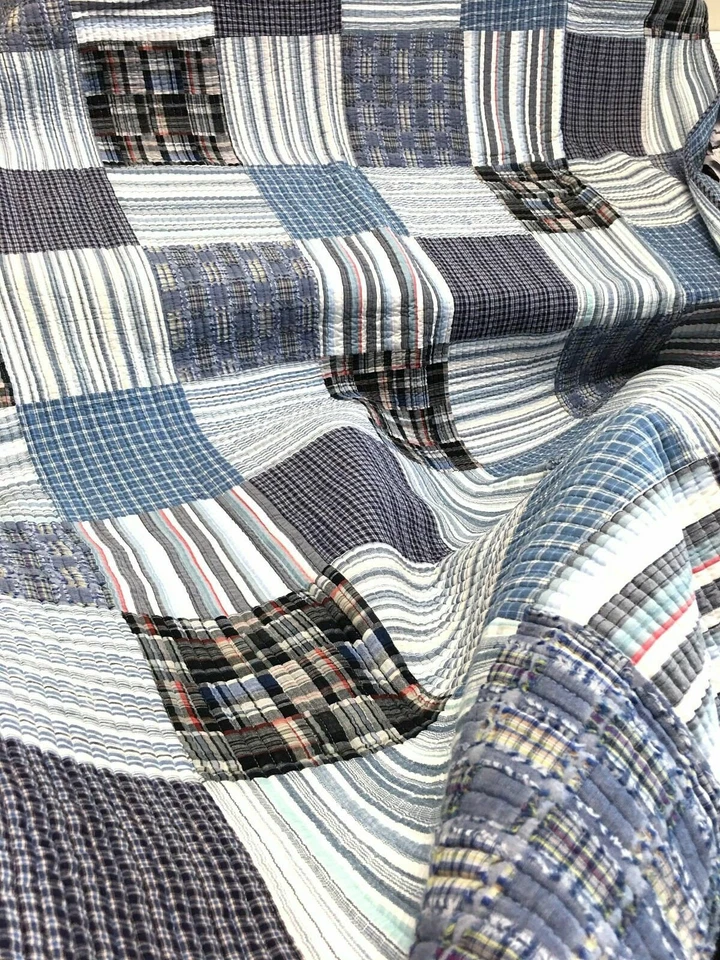 КРАСИВЫЙ СИНИЙ ДЖИНСОВОЙ ТКАНИ ТЕМНО-БЕЛЫЙ КРАСНЫЙ СЕРЫЙ КЛЕТКУ ПОЛОСКИ КАБИНЫ ЛОСКУТНОЕ ОДЕЯЛО КОМПЛЕКТ - Изображение 2 из 4