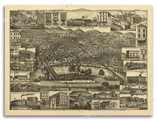 Bird's Eye View 1881 Reading Pennsylvania Vintage Style City Map - 18x24
