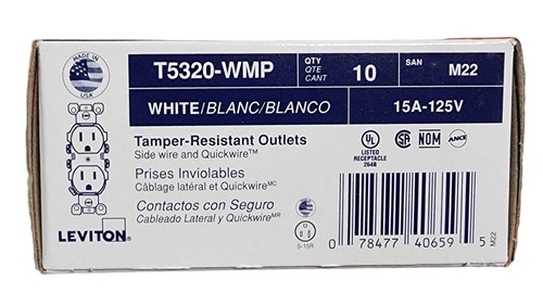 Leviton Steckdosen 10er-Pack manipulationssicher 15A-125V T5320-TMP USA Light Almond - Bild 2 von 5