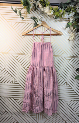 pink striped dress zara Zara Dress Pink Multicolor Colorful Striped Round Neck Midi Dress Size  Small