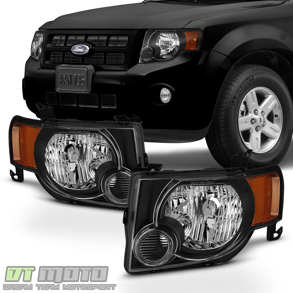 Black 2008-2012 Ford Escape Headlights Headlight Lamps Light Left