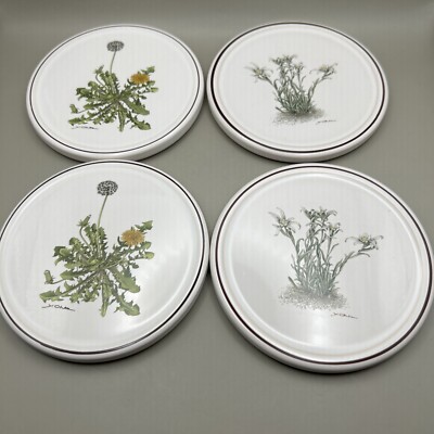4 Vintage-Untersetzer Botanischer Garten Blumenmotiv. 