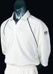 Gunn and Moore 3/4 sleeve cricket shirt cream/navy trim large boys