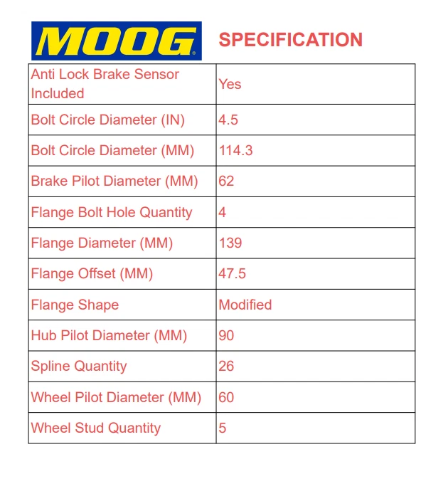 Buje de cojinete de rueda delantera Moog para 2006 2007 2008 2009 2010 2011 2012 Toyota Rav4 Foto 3 de 4