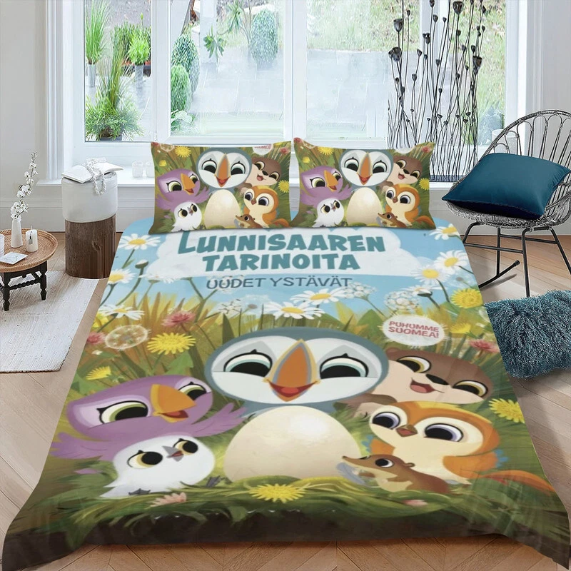 Puffin Rock and New Friends Bedding Set 3 Piece Twin Duvet Cover Set for Kids