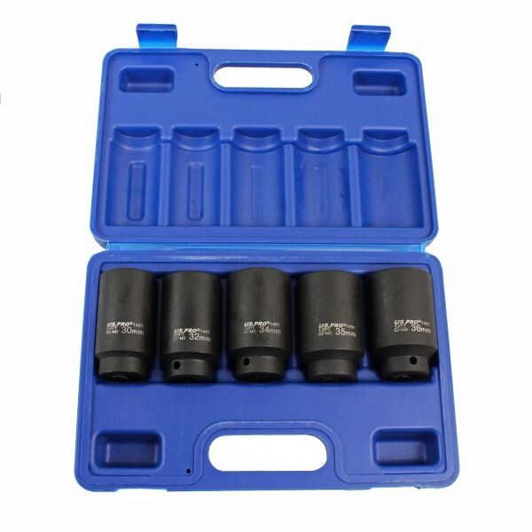 5pc 1/2"" dr Deep Impact Hub Nut Sockets 30 32 34 35 36mm 12pt US PRO