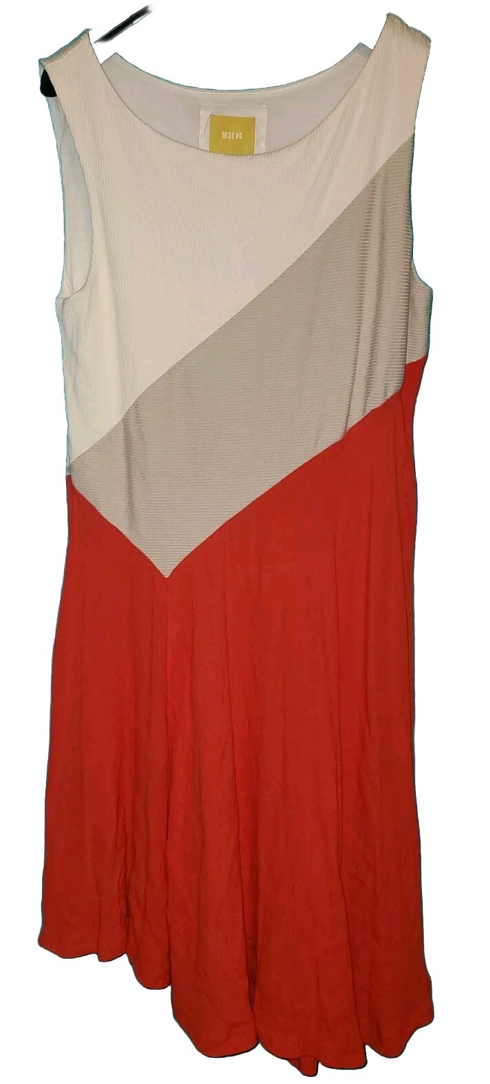 Anthropologie Maeve Dress L Sleeveless Colorblock Ivory Orange Fit Flare Comfy