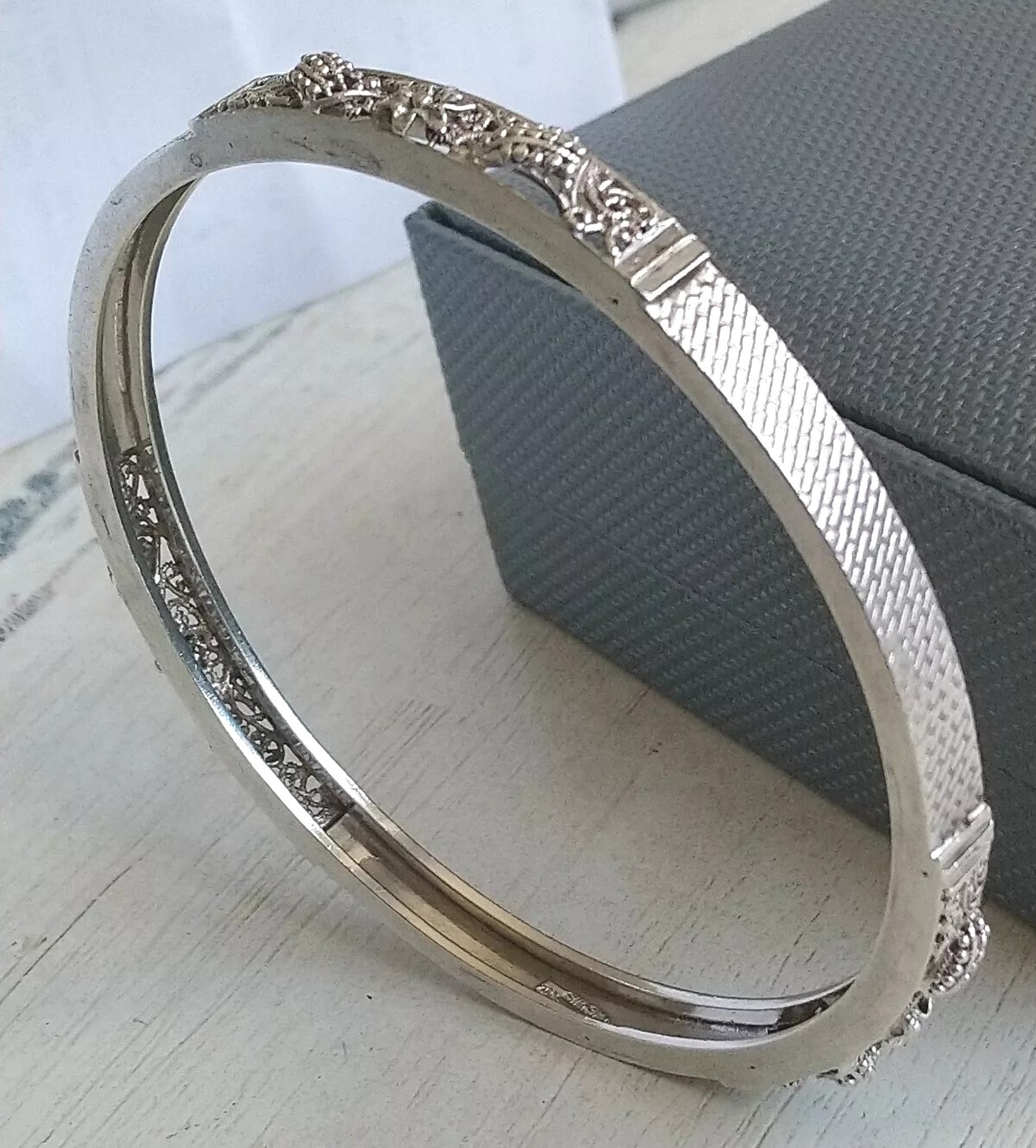 Stunning Solid Silver Bangle Organic Flower Bud D… - image 6