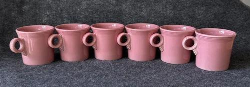 6 Vintage 1998 Fiesta Rose Homer Laughlin  Pink "O"Ring Handle Coffee Mugs USA