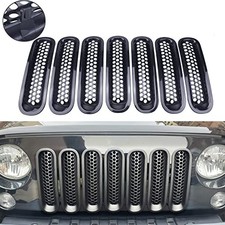 Front Grill Mesh Inserts Clip-in Grille Guard Glossy Black Fits For Jeep 2007
