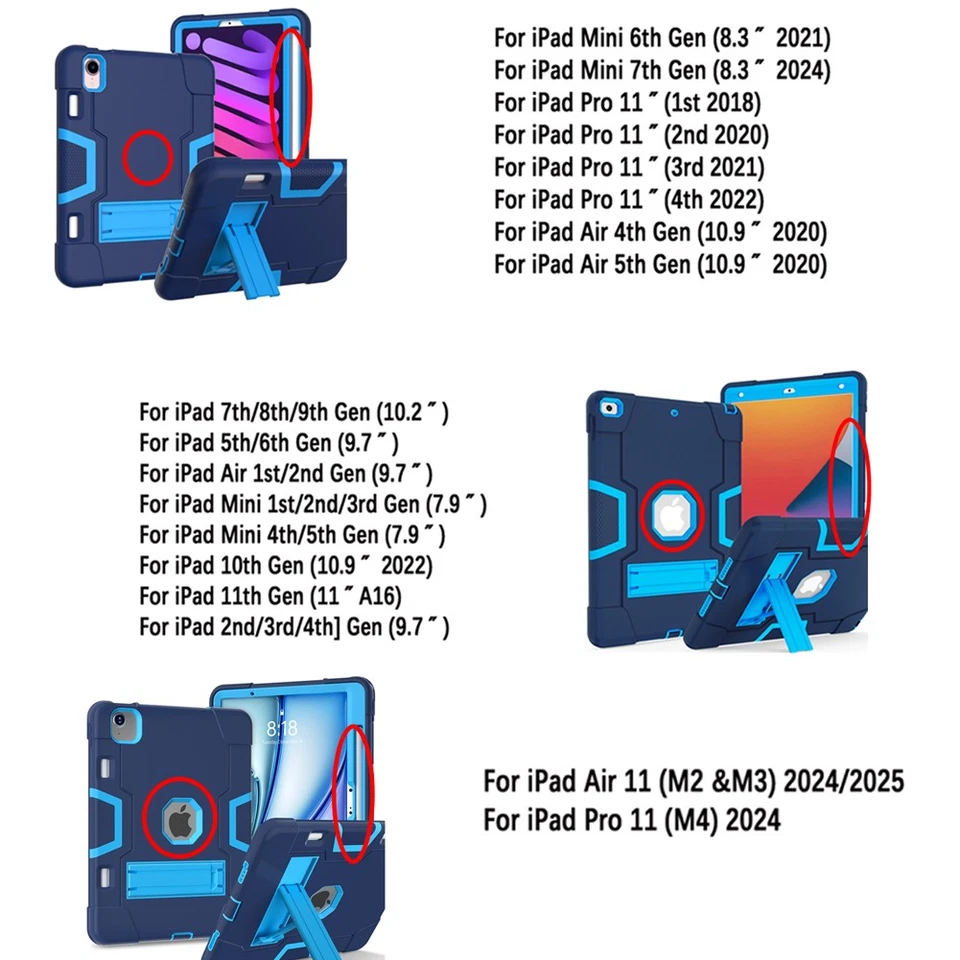 For iPad 3rd 4th 5th 6th 7th 8th 9th Gen Shockproof Heavy Duty Case Stand Cover - Image 2 of 4