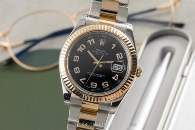 Rolex Datejust Black Arabic Dial Stahl / Gold Automatik Herrenuhr Ref 116333 Box