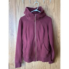 Lululemon Scuba Full Zip Hoodie Maroon Burgundy Gold Zip LW4BPLS Size 12