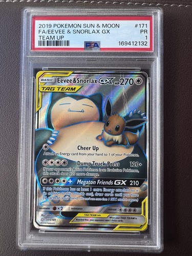 Pokemon Eevee & Snorlax GX Full Art 171/181 Team Up PSA 1