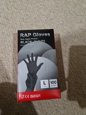 RAP Black Nitrile Disposable Gloves, Powder-Free, Latex-Free, 100-pack, large size