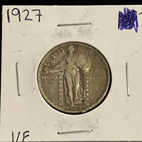 1927-P Standing Liberty Quarter 90% Silver Coin Very Fine Nice Coin