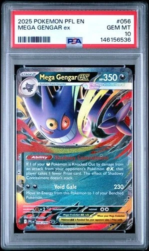 2025 POKEMON PFL EN-PHANTASMAL FLAMES #056 MEGA GENGAR EX PSA 10