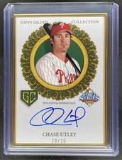 Chase Utley /25 2025 Topps Gilded World Series Emerald On Card Auto Gold Frame