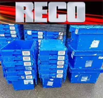 30 x LARGE USED TOTE BOX / ATTACHED LID CONTAINER / CRATE 600x400x300mm BULK - Image 1 of 3