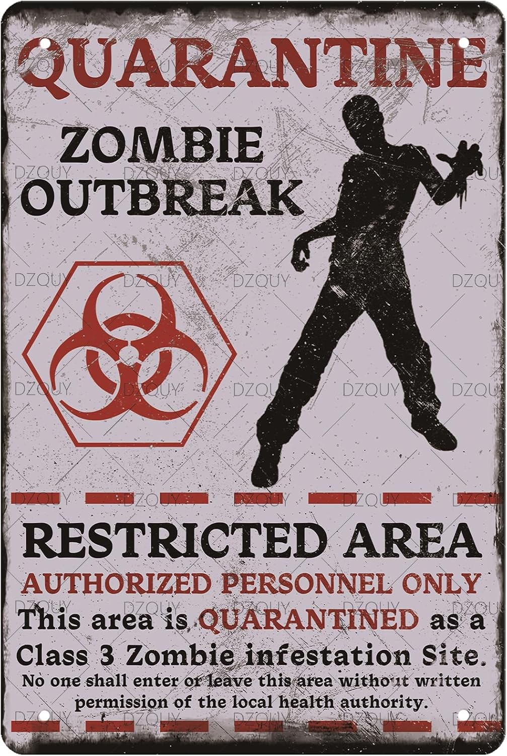 Quarantine Zombie Outbreak Metal Tin Warning Sign Wall Decor 8x12 Inch