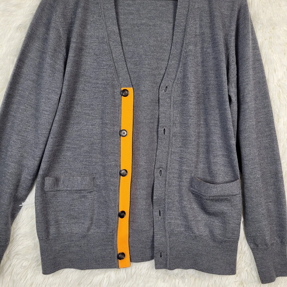Jack Spade Men's Medium Gray Orange Contrast 100% Wool Cardigan Preppy Golf - Image 2 of 4
