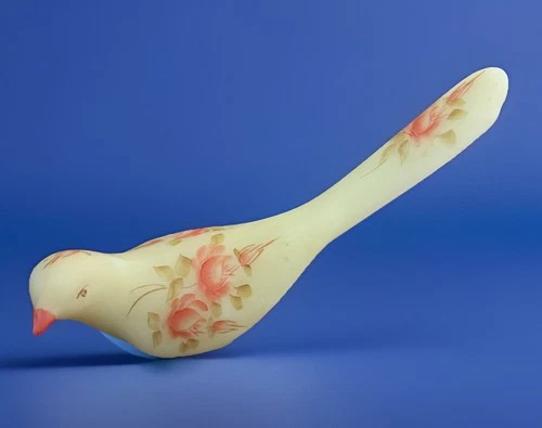 Vintage Fenton Hand Painted Opaque Glass Bird Figurine Floral Design Signed