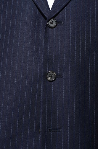 44R Chaps Three-Button Dark-Blue Pinstriped Wool 2-Piece Suit 36x32 Trousers XL - Picture 5 of 14