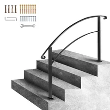 Uimoso 4FT Wrought iron Handrail Matte Black Fit 4 Steps Adjustable