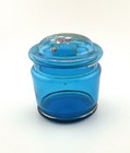 Antique Painted Enamel Blue Glass Jar & Cover Flowers Leaves — photo 3