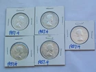 5 - 1957 CANADIAN SILVER HALF DOLLARS (FIFTY CENTS)