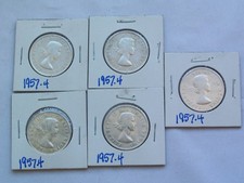 5 - 1957 CANADIAN SILVER HALF DOLLARS (FIFTY CENTS)