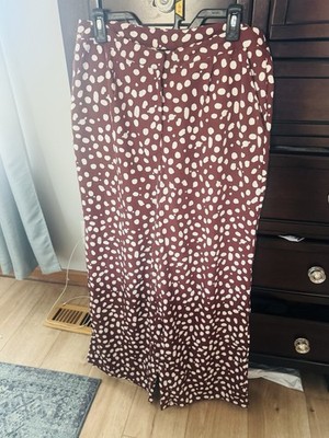 LARGE 32 waist VERO MODA BROWN polka dot WIDE LEG PANTS so soft so flowly EUC