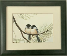 Audubon Chickadee Wildlife Framed matted Bird Print 8X10 Wall Art Decor