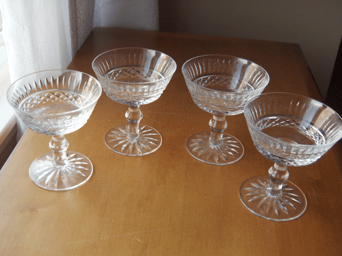 Waterford Tramore four saucer champagnes~cut crystal goblet~Ireland~Gothic mark - Picture 2 of 4