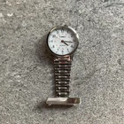 Vintage Timex 30mm Silver Tone Brooch Watch White Indiglo Dial Bin X