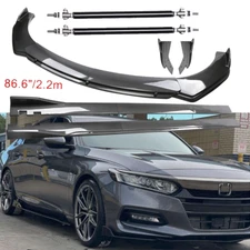 Carbon Fiber Front Bumper Lip Spoiler 86.6" Side Skirt Kit For Honda Accord EX-L