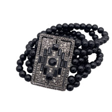 Multi Layered Black Beaded Rhinestone Crystal Statement Stretch Bracelet