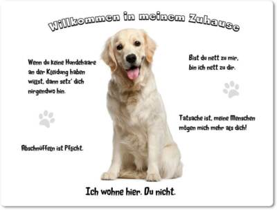 Warnschild - 20x30cm -  Willkommen in Meinem Zuhause - Golden Retriever - 04