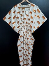 Tiger Print Cotton Caftan Indian Handmade Printed Kaftan Beach Night Maxi Dress