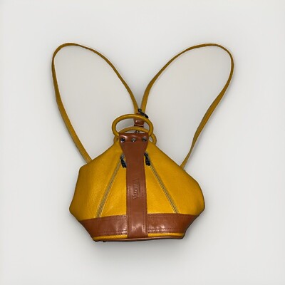 Valentina Leather Convertible Backpack Sling Bucket Bag Yellow /Brown