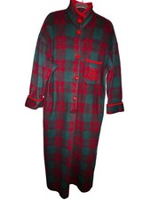 Vintage Natori II Red  Green Plaid Full-Length Nightgown Size Small Flannel