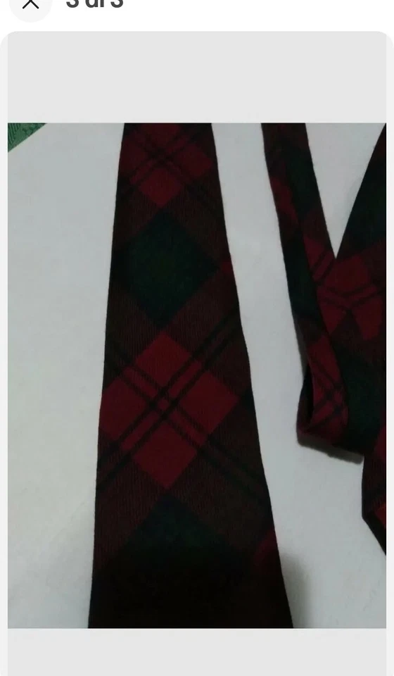 Cravatta Vintage Pura Lana Jaeger Scozzese Bordeaux Verde 8cm - Imagen 3 de 3