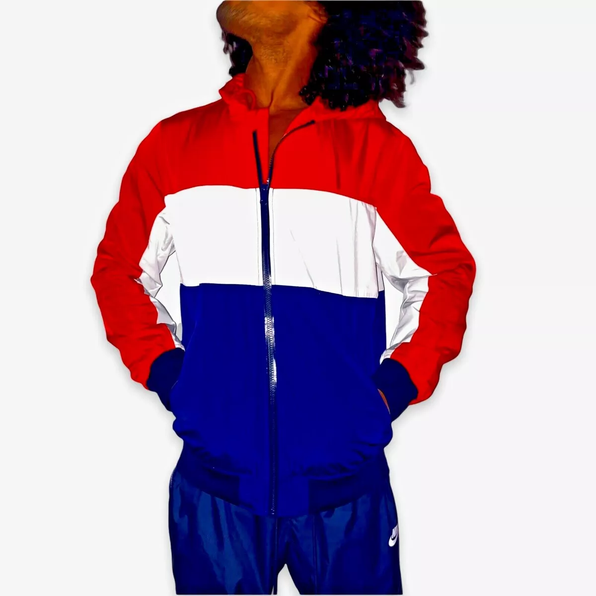 H M Nylon Bomber Jacket Shiny Silky Glanz Red White Blue Medium eBay