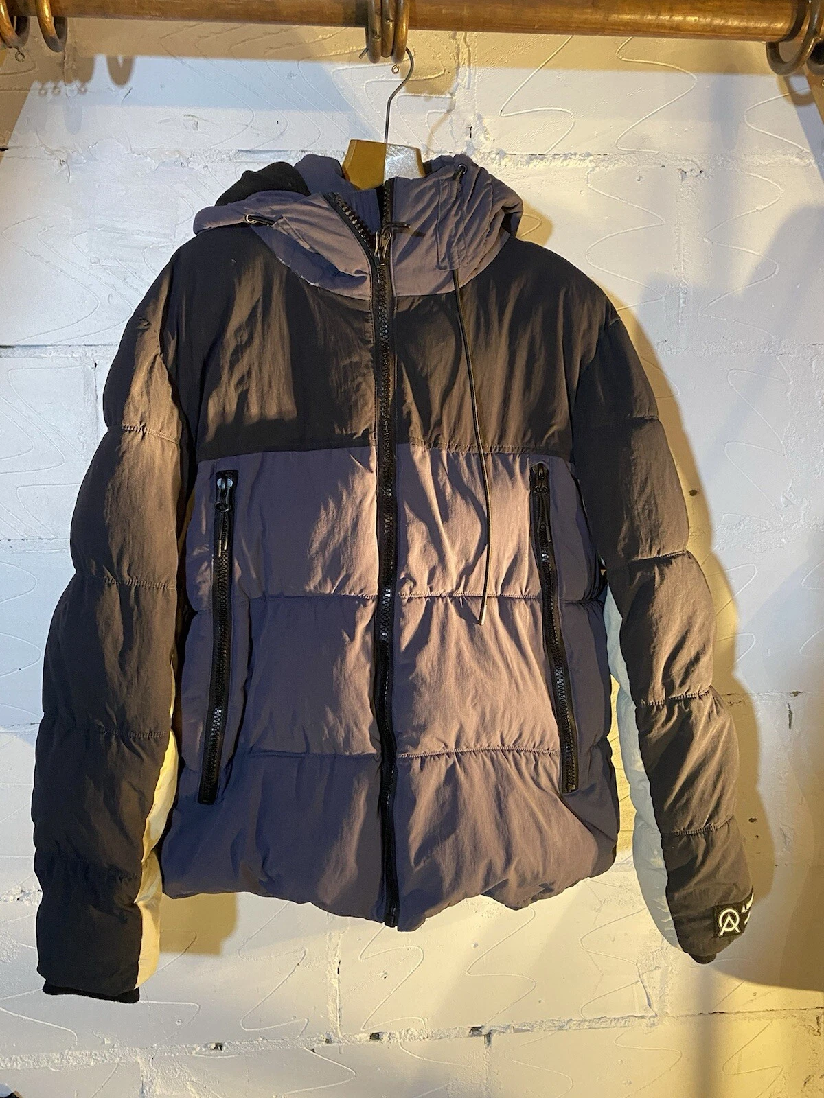 puffer jacket mens large Very Puffy Fat Warm Black Grey Cream HipHop Styling Exc