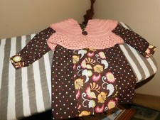 Handmade Girl Polka Dot Brown Dress w/ Crochet Shawl New